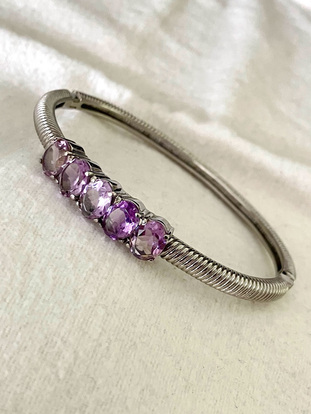 🆕 Amethyst Gemstone Openable Bangle in Stainless Steel - Hypoallergenic